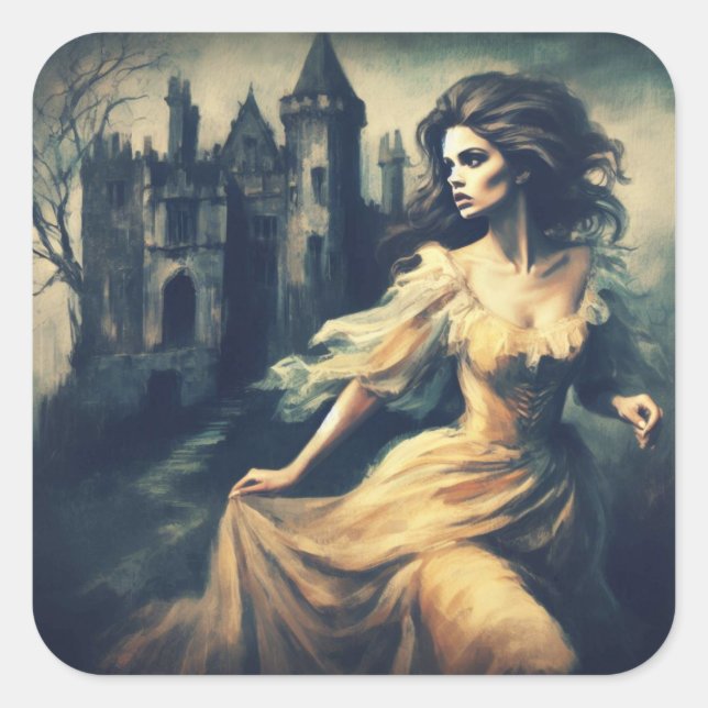 Adesivo Quadrado Gothic Romance Scene Spooky Castle Horror (Frente)