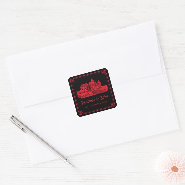 Adesivo Quadrado Gothic Vampire Castle Black Red Wedding (Envelope)