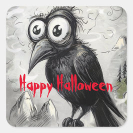 Adesivo Quadrado Gótica Black Crow & Tower Spooky Halloween