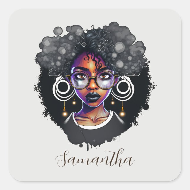 Adesivo Quadrado Gótico Afro Mulher (Frente)