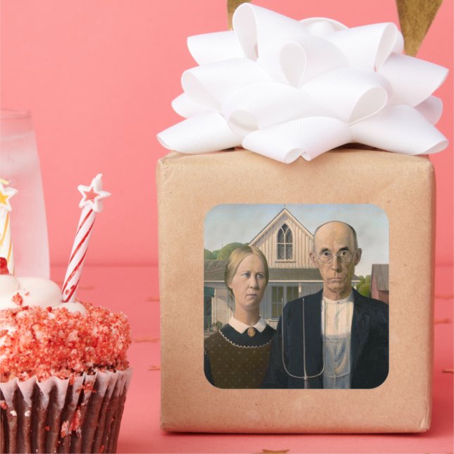 Adesivo Quadrado Gótico Americano: Campo de vida pobre fazendeiro r (Festa)