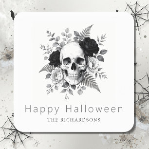 Adesivo Quadrado Gótico Crânio Floral Halloween