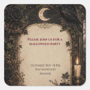 Adesivo Quadrado Gótico do Velho Mundo, Halloween, Rosas Burgundy,