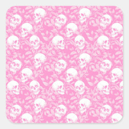 Adesivo Quadrado Gótico feminino punk caveiras rosa & folhagem Hall