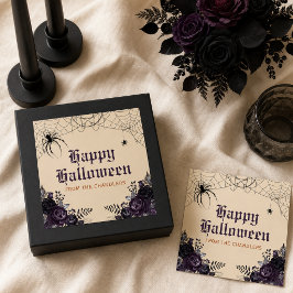 Adesivo Quadrado Gótico Floral Halloween com Nome Personalizado par