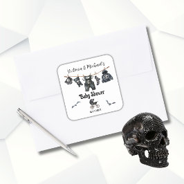 Adesivo Quadrado Gótico Halloween Chá de fraldas Clothesline