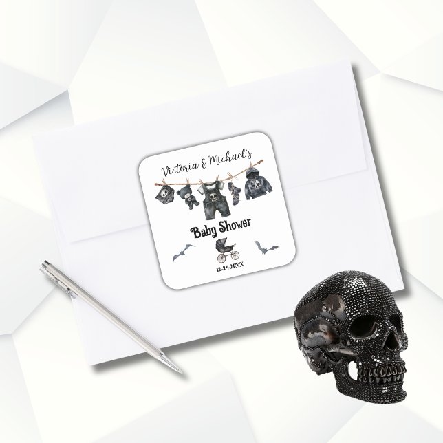 Adesivo Quadrado Gótico Halloween Chá de fraldas Clothesline (Criador carregado)