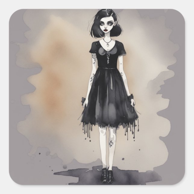 Adesivo Quadrado Gótico Pequeno Vestido Preto Intrica Decal (Frente)