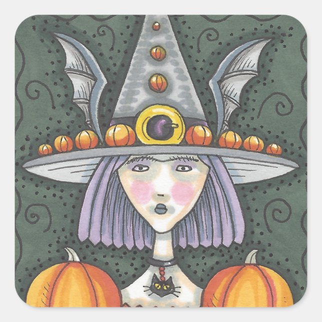 Adesivo Quadrado GÓTICO PUMPKIN WITCH HALLOWEKERS FOLHA Squ (Frente)