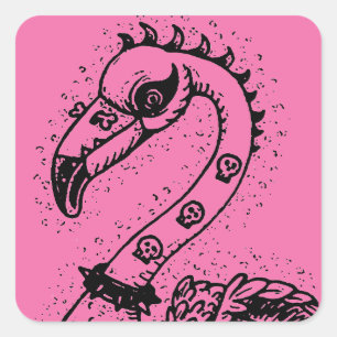 ADESIVO QUADRADO GÓTICO PUNK ROCKER FLAMINGO, HÁBULAS, CABELO ESPIR