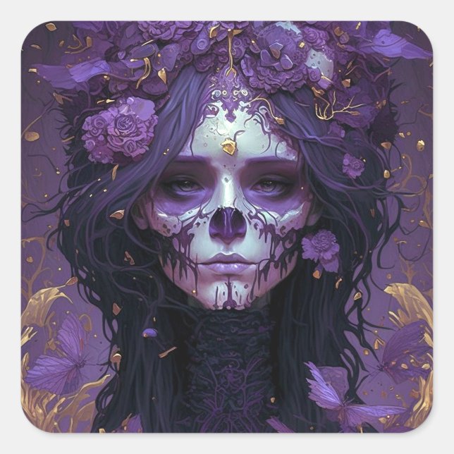 Adesivo Quadrado Gótico Skull Woman Dark Fantasy Art (Frente)