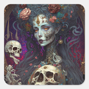 Adesivo Quadrado Gótico Skull Zombie Mulher Gótica