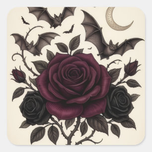 Adesivo Quadrado Gótico Vampiro Borgonha Rosa Escura Floral Hallowe