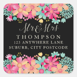 Adesivo Quadrado Gouache Painted Floral Mr & Mrs. Address Stickers
