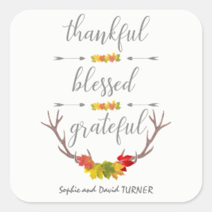 Adesivo Quadrado Graças a Deus, Grateful Fall Antler, Ação de Gr