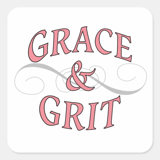 Adesivo Quadrado Grace & Grit em rosa e Cinza (Frente)