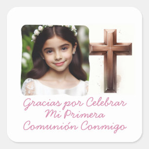 Adesivo Quadrado Gracias por Celebrar Mi Primera Comuniao con Foto
