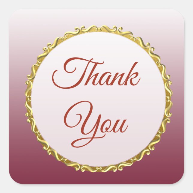 Adesivo Quadrado Gradiente de Borgonha e Dourado Obrigado Vinhetas (Frente)