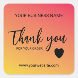 Adesivo Quadrado Gradiente Laranja Rosa Agradecimento Empresarial 