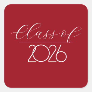 Adesivo Quadrado Graduação 2026 Vermelho e Branco