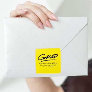 Adesivo Quadrado Graduação Amarelo Formando Moderno tracejado