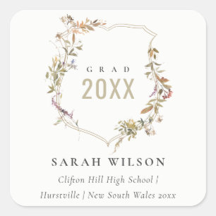 Adesivo Quadrado Graduação Chic Dusky Pink Blush Wildflower Crest
