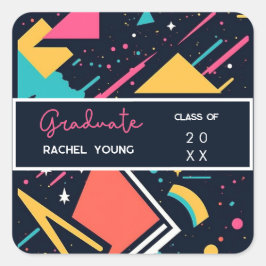 Adesivo Quadrado Graduação colorida a azul e rosa dos anos 80