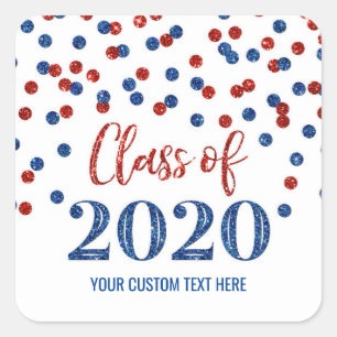 Adesivo Quadrado Graduação da Confetti Azul Vermelha 2020