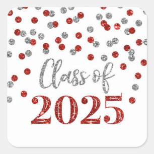 Adesivo Quadrado Graduação da Red Silver Confetti 2025