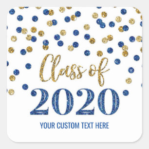 Adesivo Quadrado Graduação de Confetti com Glitter Dourado Azul E
