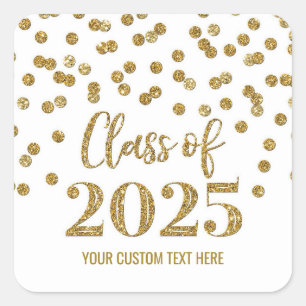 Adesivo Quadrado Graduação de Confetti Dourada 2025