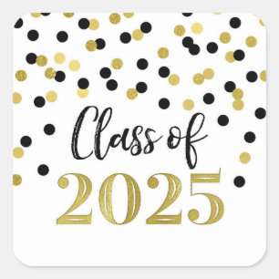 Adesivo Quadrado Graduação de Confetti Preto Dourado 2025