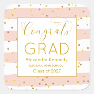 Adesivo Quadrado Graduação de Douradas Listras Rosa de Confetti
