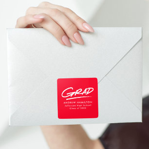 Adesivo Quadrado Graduação de Formando Moderno Vermelho e Branco Da