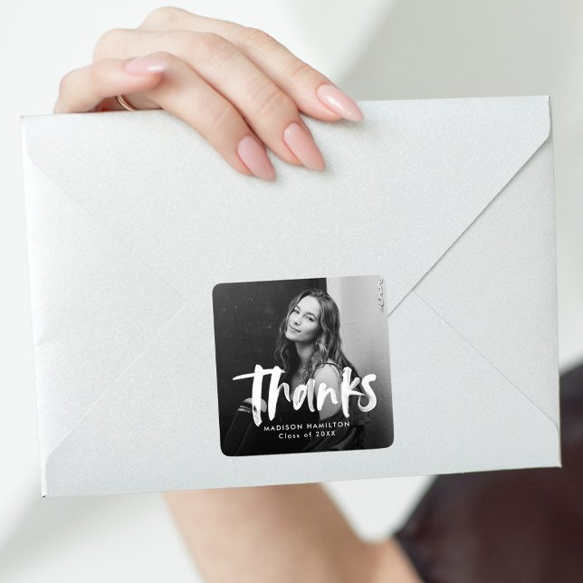 Adesivo Quadrado Graduação de Foto do Script de Pincel Moderno Obri (Criador carregado)