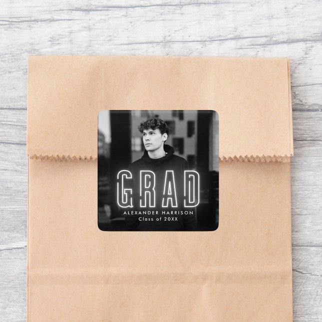 Adesivo Quadrado Graduação de Neon Branco Moderno (Criador carregado)