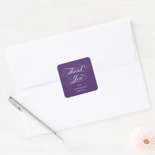 Adesivo Quadrado Graduação de Script Elegante Roxo Obrigado