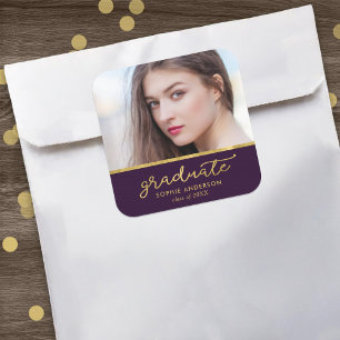 Adesivo Quadrado Graduação do Formando de Fotos Roxo e Dourado