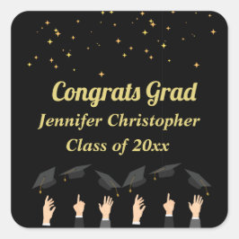 Adesivo Quadrado Graduação Dourada e Preta Clássica Clássica Person