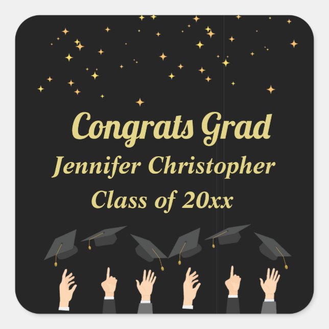 Adesivo Quadrado Graduação Dourada e Preta Clássica Clássica Person (Frente)