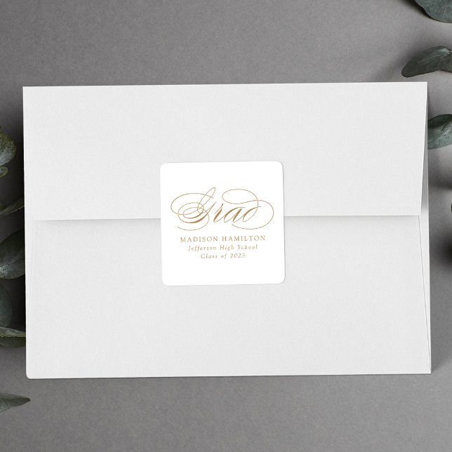 Adesivo Quadrado Graduação Elegante para Caligrafia Dourada (Criador carregado)