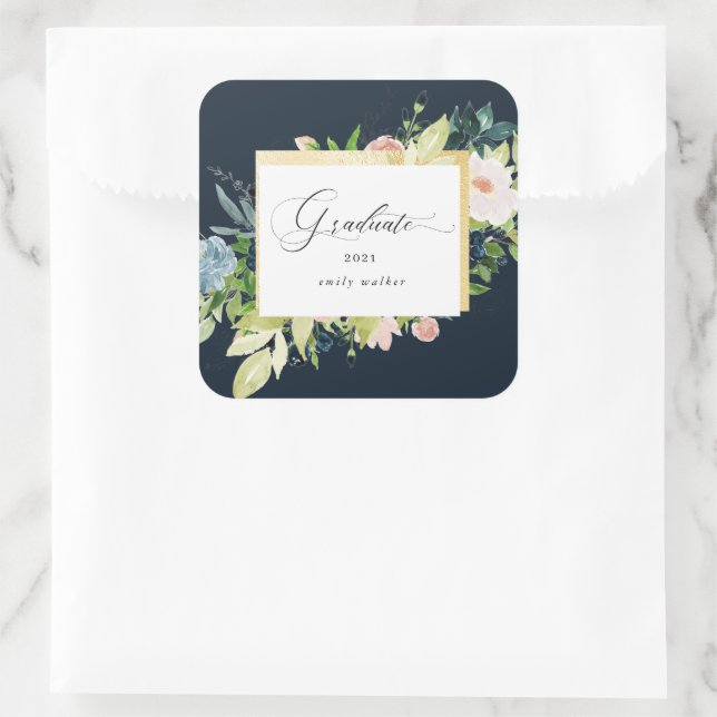 Adesivo Quadrado Graduação Floral Blush Azul-Meia-Noite (Bolsa)