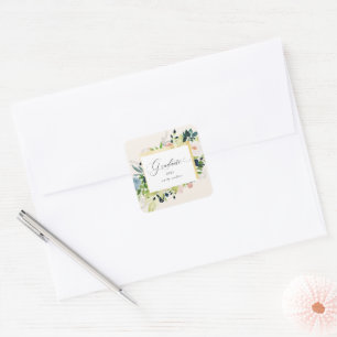 Adesivo Quadrado Graduação Floral Blush Azul-Meia-Noite