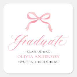 Adesivo Quadrado Graduação Moderna Coquete com Laço Rosa