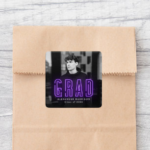 Adesivo Quadrado Graduação Moderna do Neon Roxo