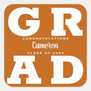 Adesivo Quadrado Graduação Moderno Branco no Laranja Queimado Gradu