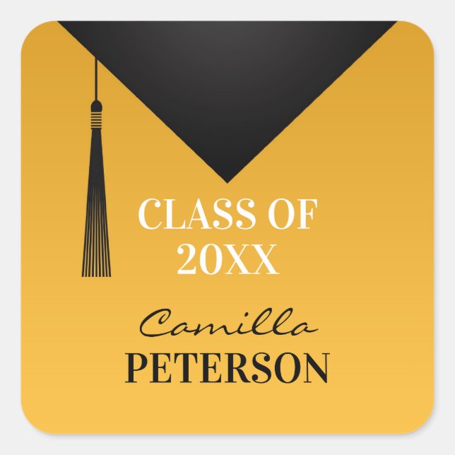 Adesivo Quadrado Graduação Obrigado Black Hat Tassel Sticker (Frente)