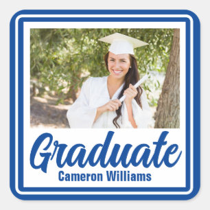 Adesivo Quadrado Graduação Personalizada de Foto do Formando Azul