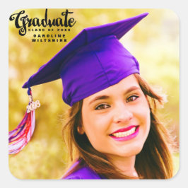 Adesivo Quadrado Graduação Personalizada de Fotos de Script de Cute
