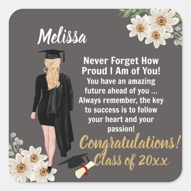 Adesivo Quadrado Graduação Personalizada de Keepsasaes (Frente)